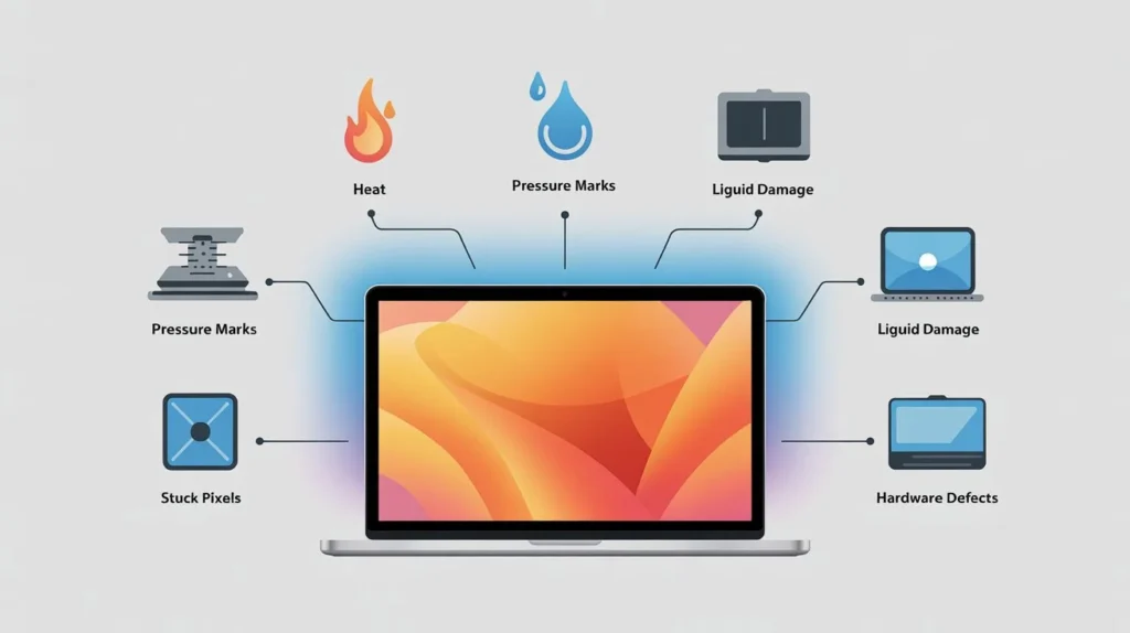 MacBook Pro screen with orange discoloration causes